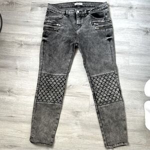 Zara Woman Premium Denim Jeans With Quilted Knees Charcoal Grey color Size 6